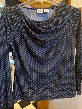 Worthington Black and White Cowl Neck Long-Sleeve Blouse